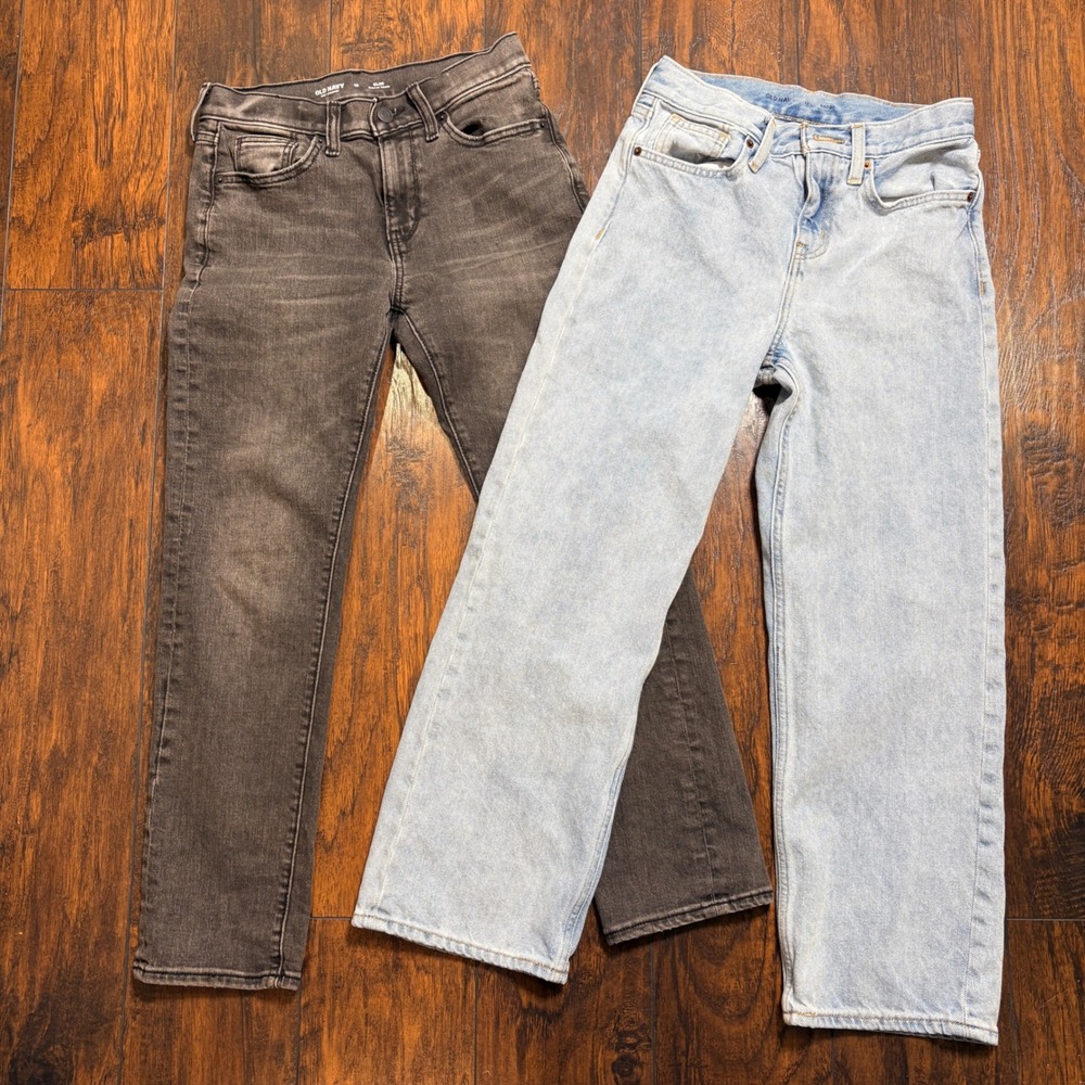 Old Navy Jeans Kids Size 12 Blue Grey Baggy Slim Built-In Tough Lot of 2